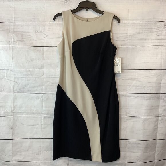 Sandra Darren Dress Sheath Small 4 6 party wedding Cocktail Zipper color-block - Picture 2 of 12